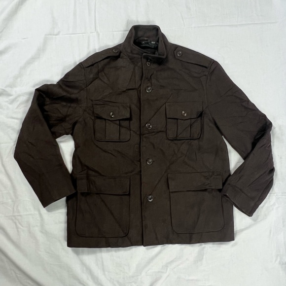 Alfani Other - Mens Alfani Large Wool Pea Coat Button Down Chocolate Brown